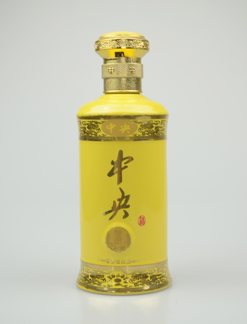 中央喷釉烤花玻璃酒瓶